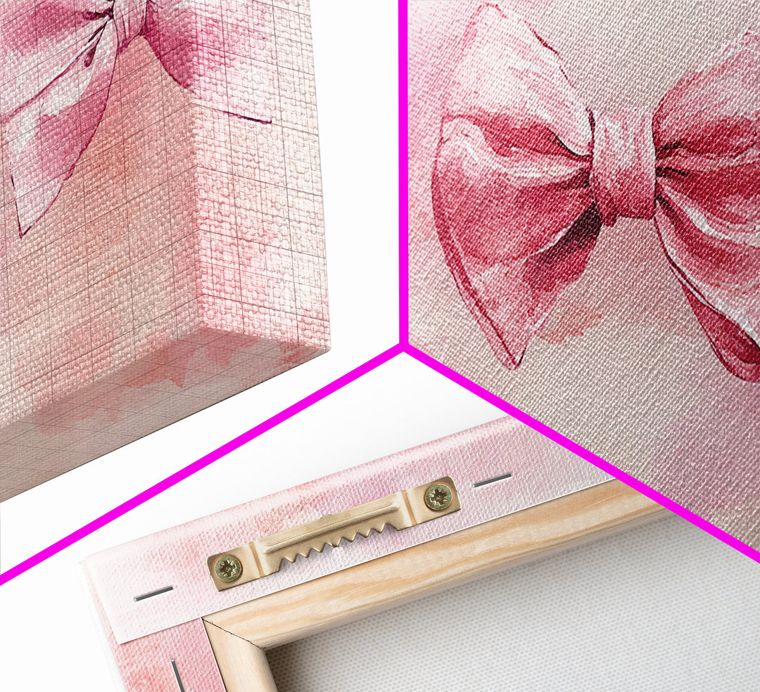 Bow Tie Trio Painting with Pink Orange Wall Art Aesthetic Framed Canvas Print, Whimsical Art Bedroom or Living Room Decor