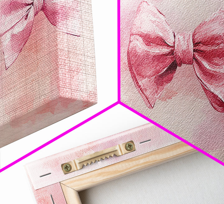 Bow Tie Trio Painting with Pink Orange Wall Art Aesthetic Framed Canvas Print, Whimsical Art Bedroom or Living Room Decor