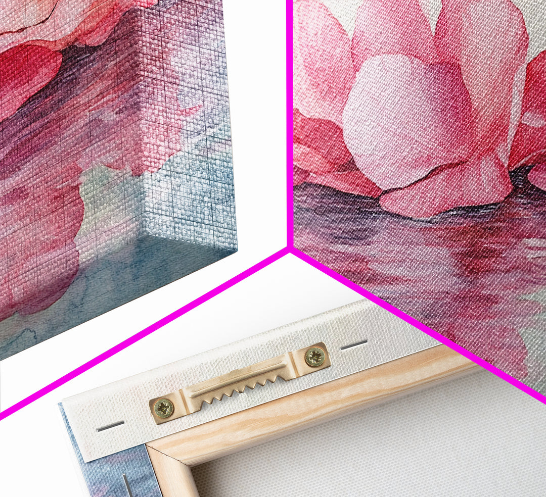 Delicate Rose Petals Reflected in Water Pink Wall Art on Framed Canvas Print, Romantic Bedroom or Living Room Accent Art