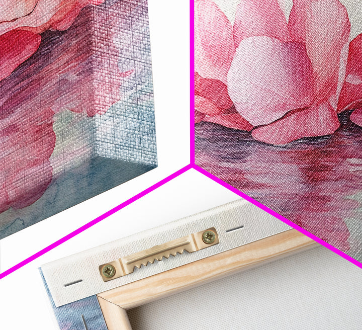 Delicate Rose Petals Reflected in Water Pink Wall Art on Framed Canvas Print, Romantic Bedroom or Living Room Accent Art