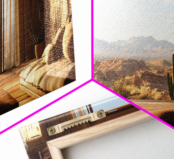 Canvas Print of Rustic Southwest Desert Scene with Cactus and Mountains, Southwest Home Decor, Rustic Living Room Wall Art