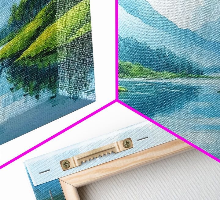 Blue Landscape Framed Canvas Print, Smoky Mountain Art Above Sofa Decor, Coastal Painting Gift Idea Living Room Horizontal Wall Art