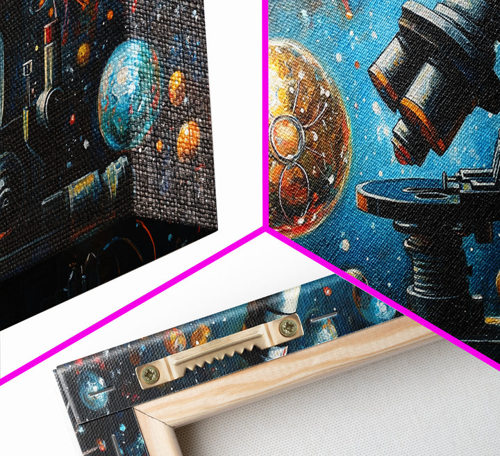 Astronomy Science Art Canvas Print, Microscope Cosmos Molecular Wall Art, Horizontal Living Room Decor, Unique Gift Idea Him Her