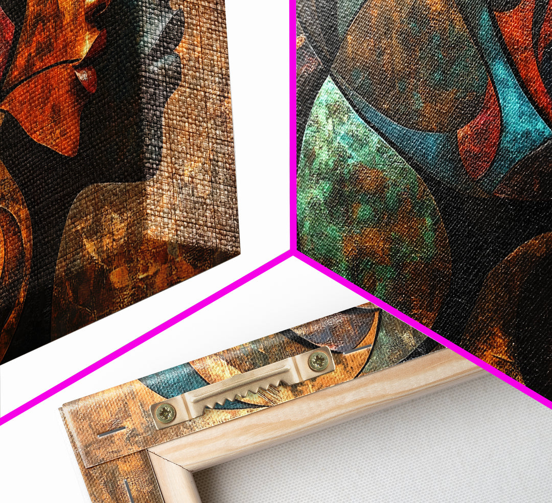 Abstract African Faces Framed Canvas Print, Afrocentric Wall Decor, Moody African Art, Geometric Bold Bedroom Art Gift Idea