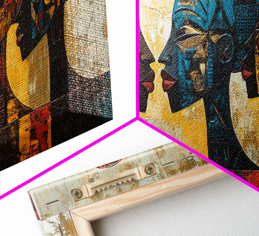 Afrocentric Geometric Art Framed Canvas Print, African Wall Decor, Bold Living Room Art, Unique Therapy Gift Idea Him Her