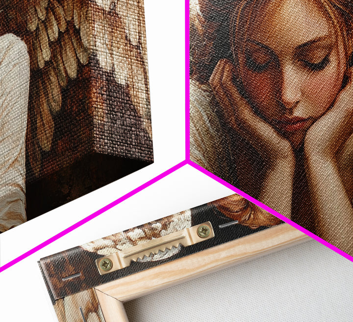Angelic Beauty Portrait Framed Canvas Print Featuring Angel Art Prints and Moody Art Ideal Bedroom Wall Art or Guest Room Art