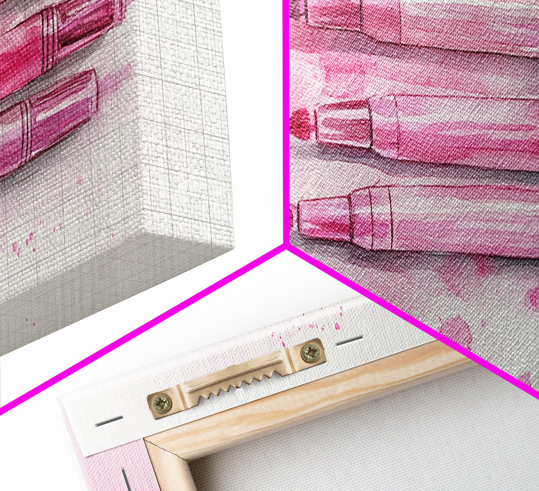 Pink Brushes Art Canvas Print with Geometric Design, Light Pink Wall Art Perfect Above Sofa or Dorm Room, Wabi Sabi Inspired Decor