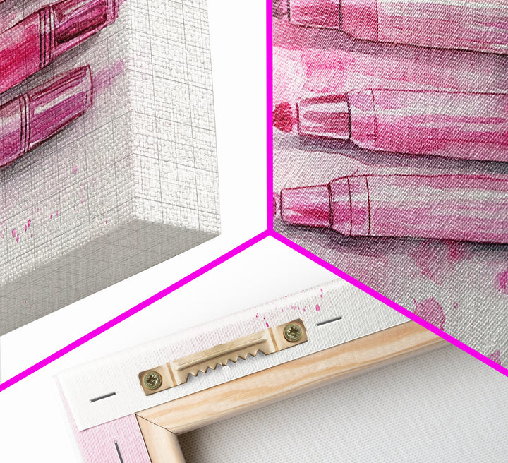 Pink Brushes Art Canvas Print with Geometric Design, Light Pink Wall Art Perfect Above Sofa or Dorm Room, Wabi Sabi Inspired Decor