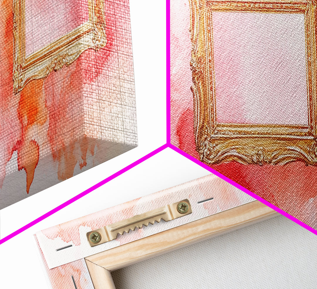 Decorative Frames Painting Canvas Print with Elegant Pink Abstract Background, Long Narrow Wall Art Perfect for Living Room Decor