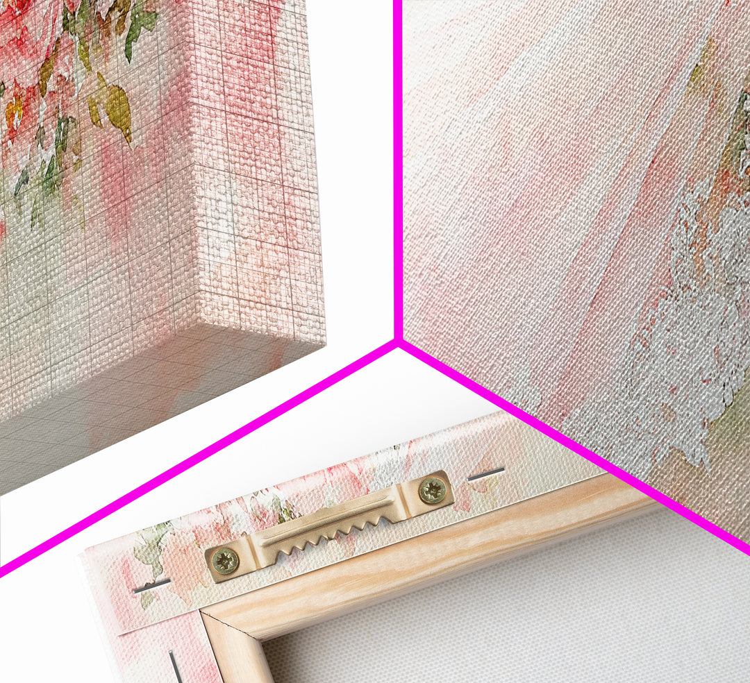 Romantic Rose Painting Canvas Print Featuring Bridal Lace, Botanical Prints Ideal Bedroom Art or Wedding Gift Idea