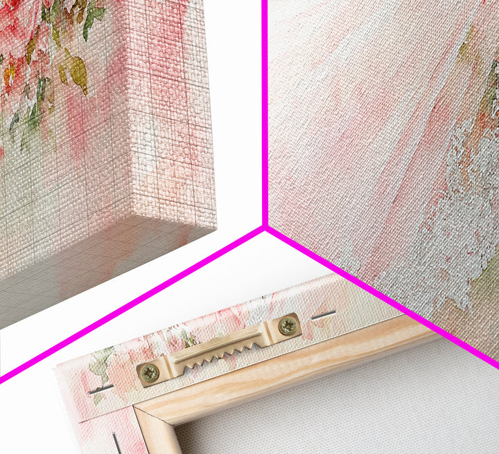 Romantic Rose Painting Canvas Print Featuring Bridal Lace, Botanical Prints Ideal Bedroom Art or Wedding Gift Idea