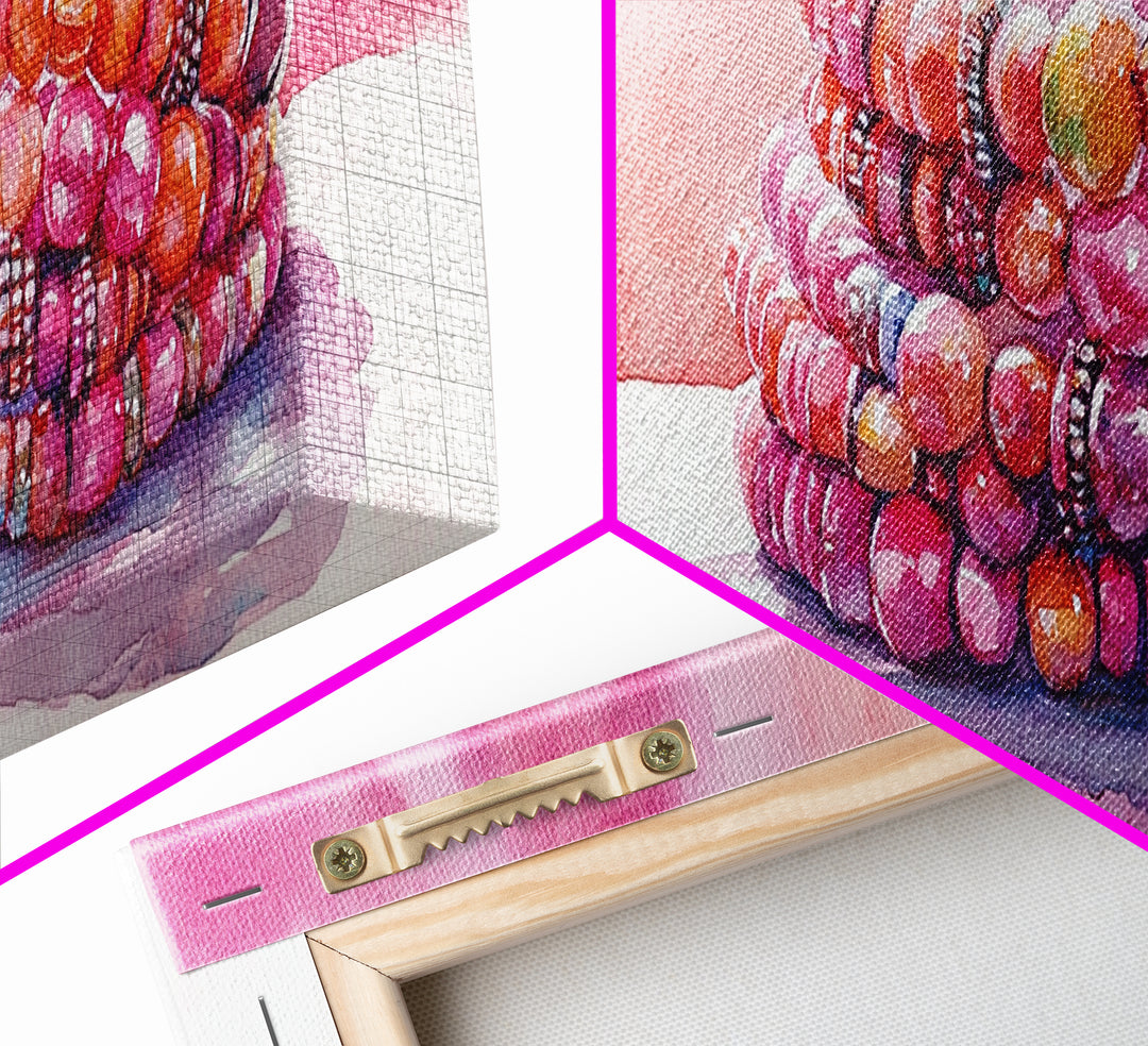 Beaded Bracelet Painting Canvas Print Featuring Whimsical Jewelry, Pink Orange Wall Art Ideal Bedroom or Dressing Room Art