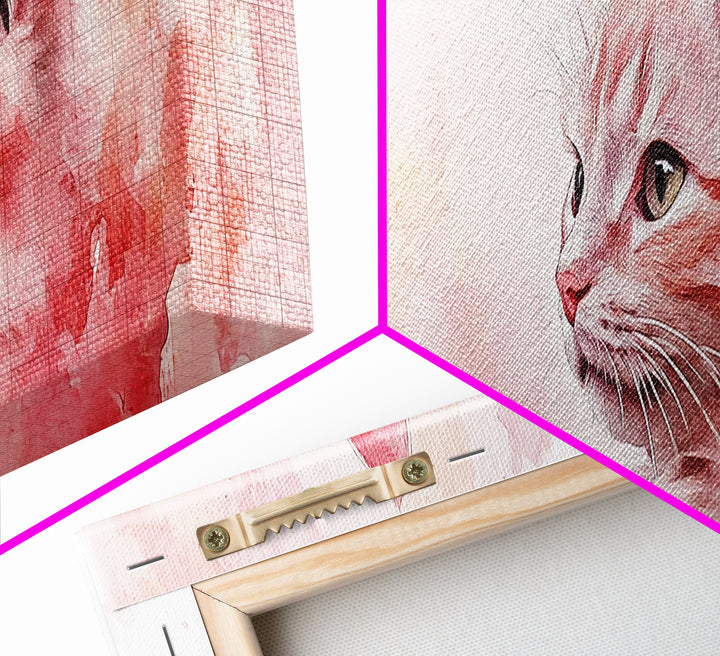Cat Portrait Canvas Print with Pink Abstract Background, Light Pink Wall Art Perfect Gift Idea, Rustic Decor for Animal Lovers