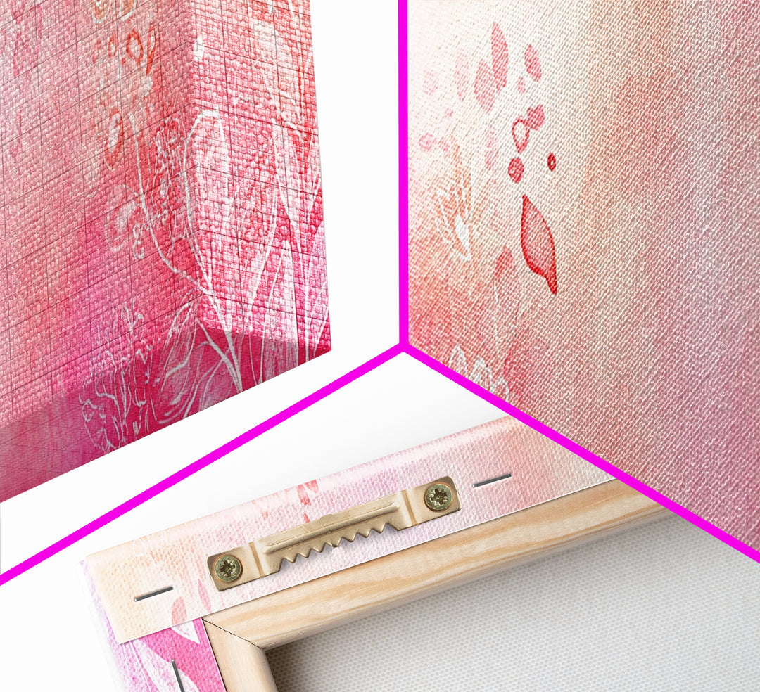 Botanical Prints Canvas Print Featuring Pink Abstract Floral Artwork, Living Room Wall Art in Pastel Hues, Light Pink Decor