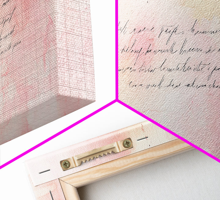Romantic Calligraphy Canvas Print with Pink Abstract Art, Minimalist Wabi Sabi Aesthetic, Bedroom or Living Room Horizontal Wall Art