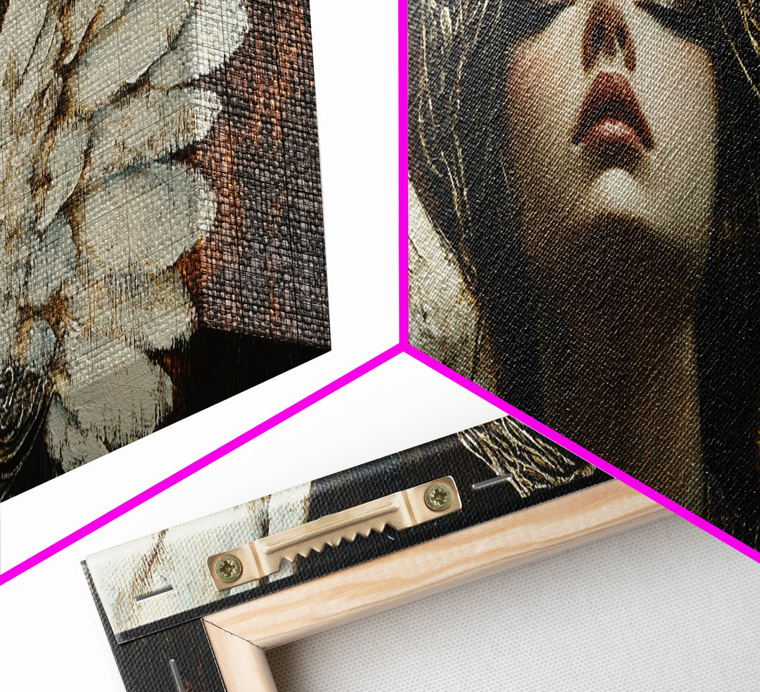 Angelic Portrait Canvas Print Goddess Art Print Dark Angels Wall Art Elegant Bedroom Decor Moody Painting Original Living Room Art