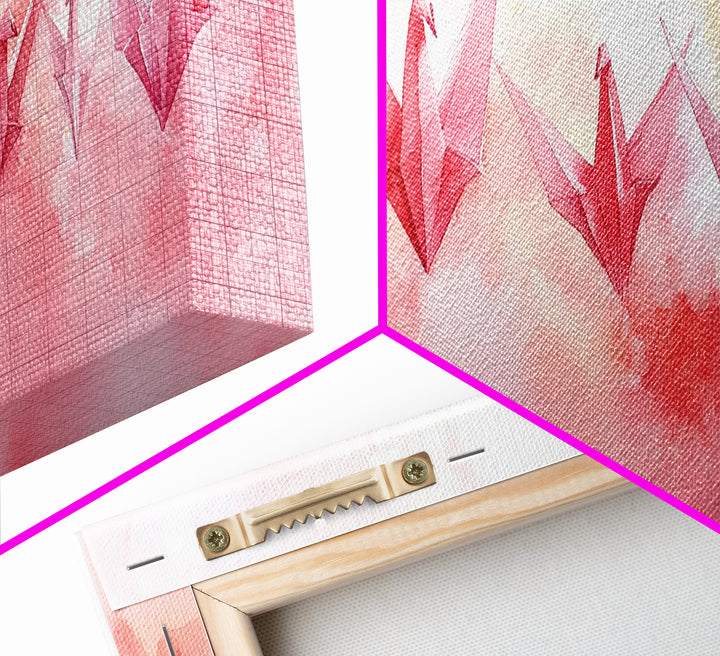 Origami Cranes Canvas Print Pink Wall Art Whimsical Decor Artistic Living Room Boho Minimalist Style Bedroom Gift Idea Artwork
