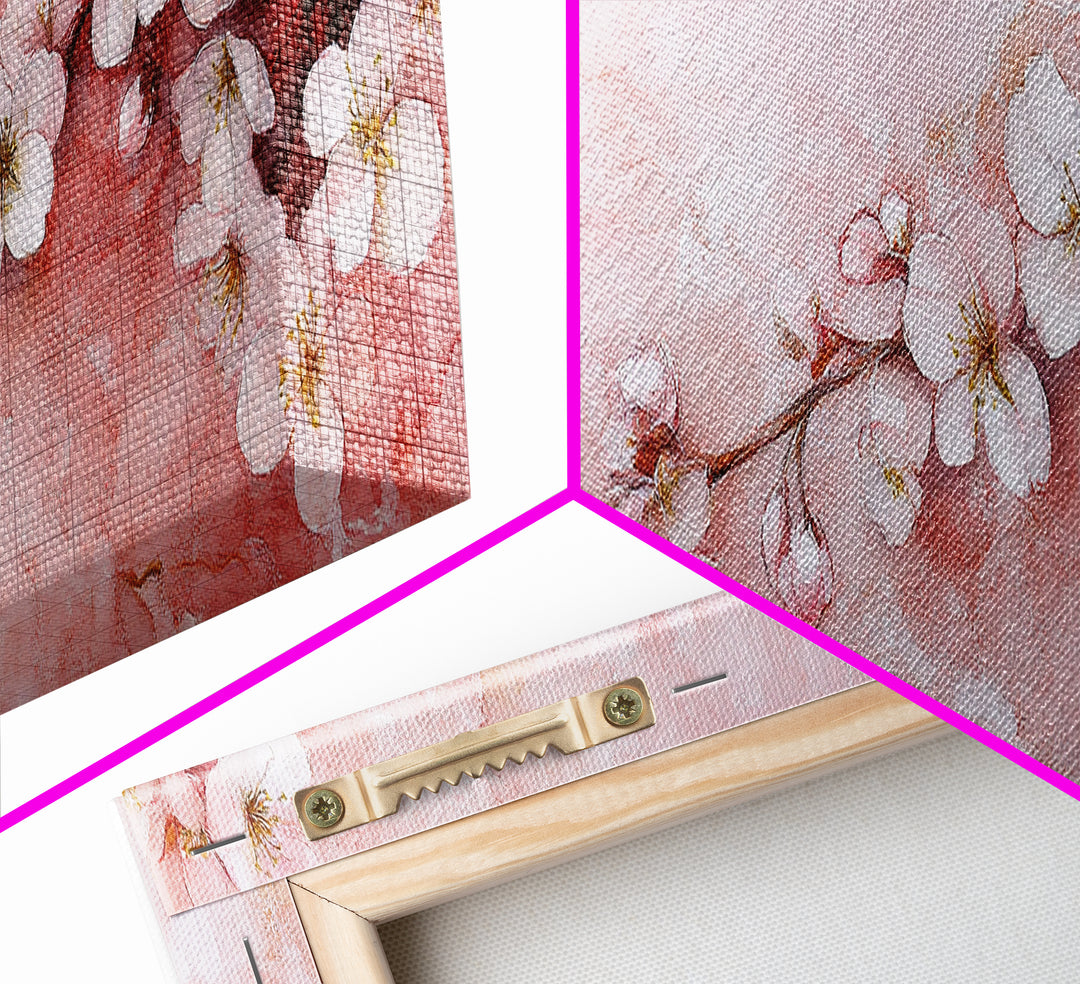 Cherry Blossom Branch Canvas Print, Light Pink Wall Art, Botanical Art, Bedroom Decor, Spring Floral Art, Rustic Wall Art