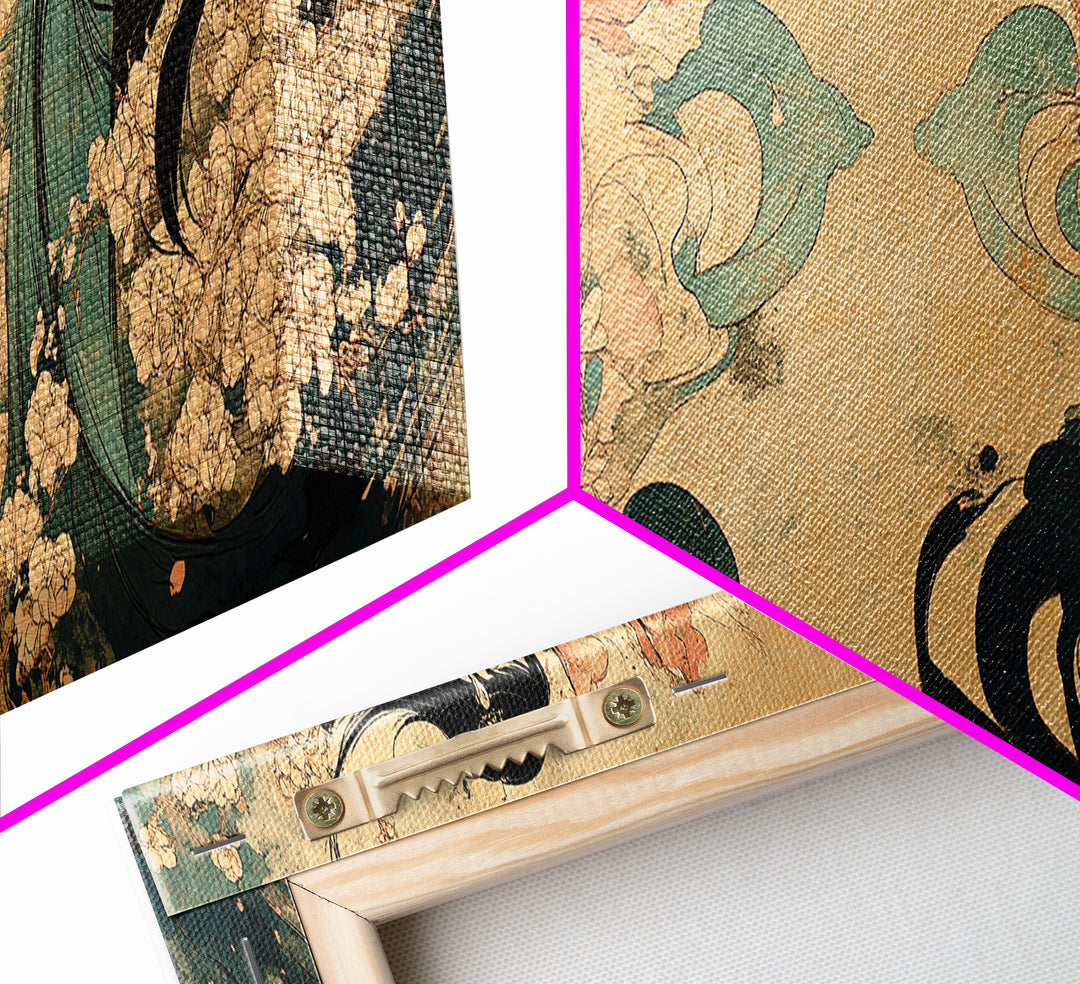 Art Nouveau Framed Canvas Print Goddess Art Print Feminine Boho Artwork Wildflower Wall Art Bedroom Artwork Guest Room Decor