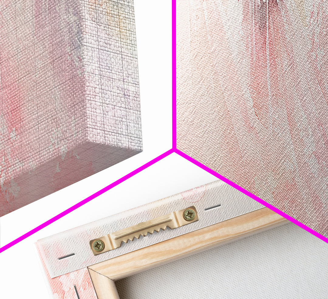 Bridal Veil Light Pink Wall Art Framed Canvas Print Horizontal Wedding Rustic Decor Extra Wide Artwork Bedroom Art