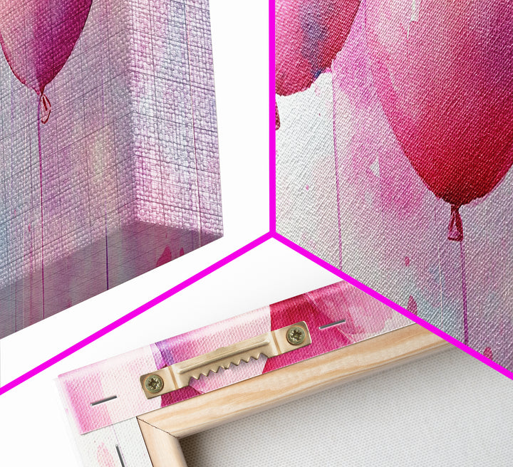 Balloon Party Canvas Print Whimsical Art Pink Abstract Art Light Pink Wall Art Above Sofa Decor Fun Kids Room Artwork Gift Idea
