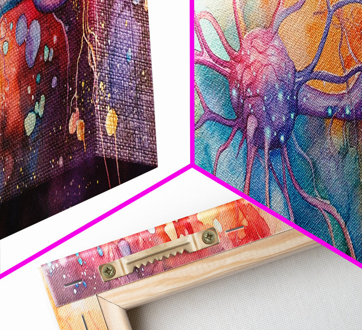 Neurons Framed Canvas Print Science Art Abstract Brain Art Whimsical Modern Wall Decor Perfect for Study Therapy Office Living Room