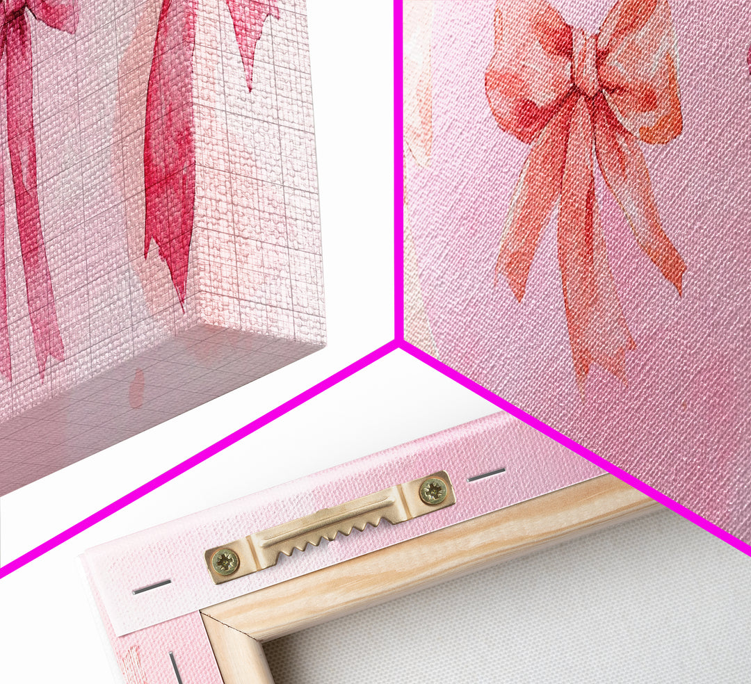 Ribbon Bow Canvas Print Light Pink Art Feminine Horizontal Wall Art Whimsical Artwork Living Room Wabi Sabi Decor Framed Print