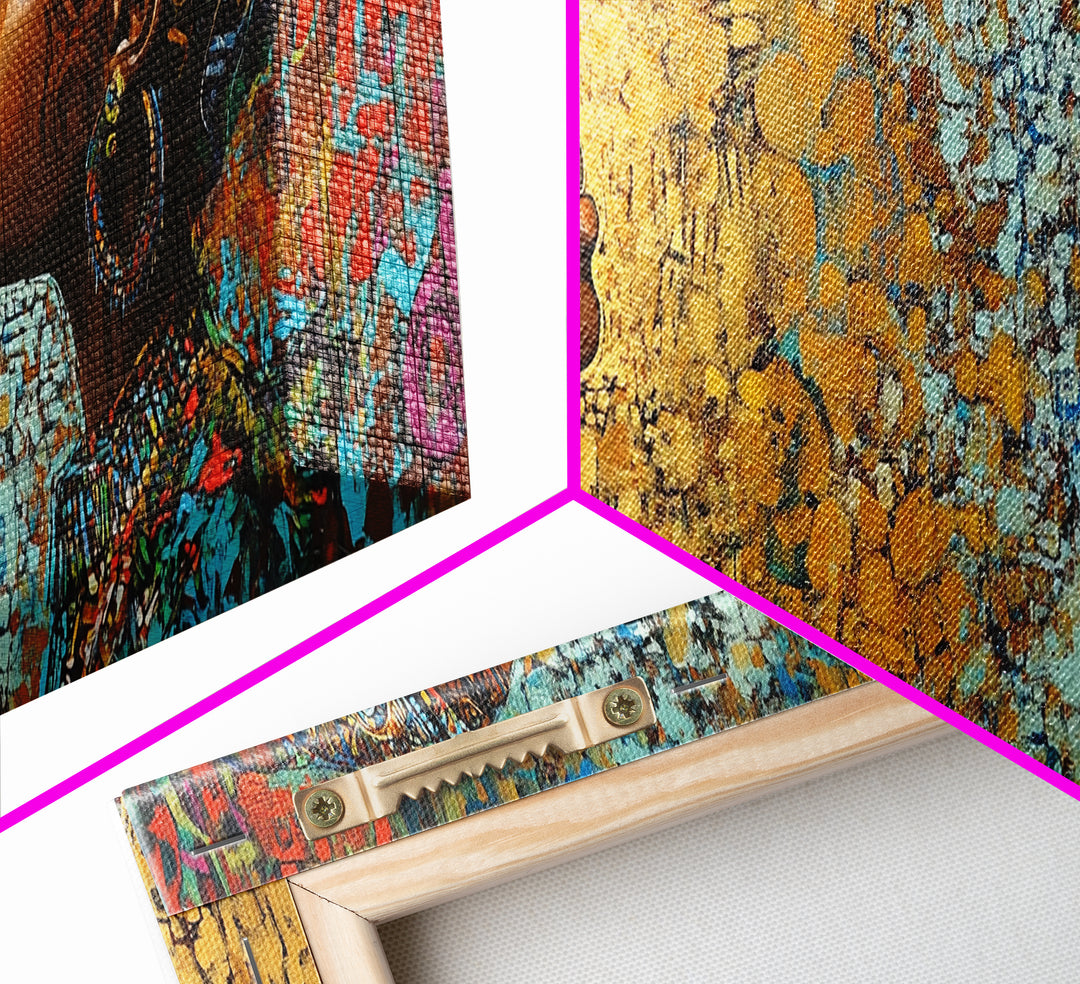 Afrocentric Canvas Print African Tribal Art Modern Boho Decor Guest Room Wall Art Horizontal Living Room Art Unique Painting