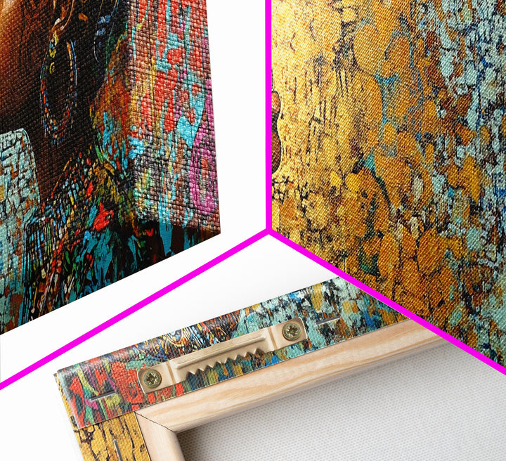 Afrocentric Canvas Print African Tribal Art Modern Boho Decor Guest Room Wall Art Horizontal Living Room Art Unique Painting