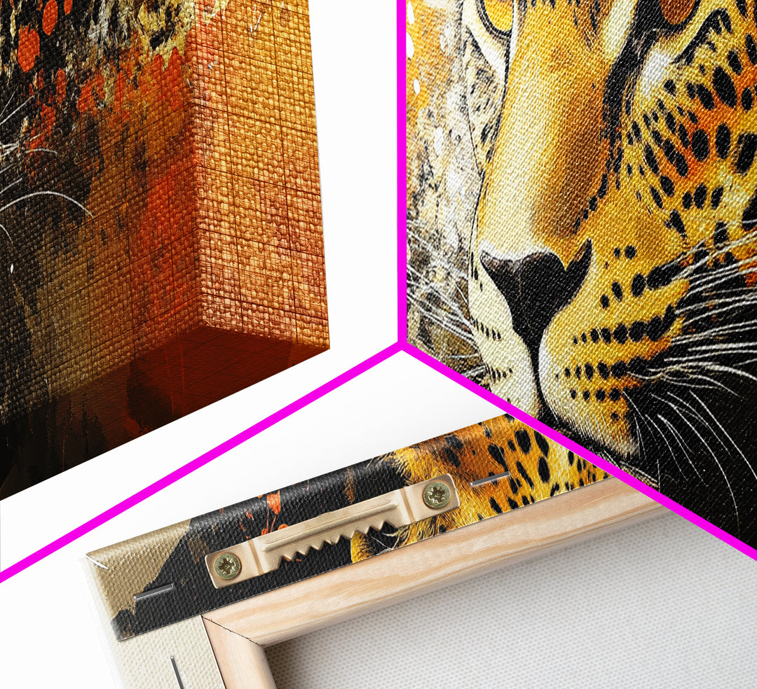 Bold Leopard Framed Canvas Print - Vibrant Wildcat Painting, Moody Jungle Art, Safari Wall Decor, Animal Gift Idea For Her, Bedroom Art