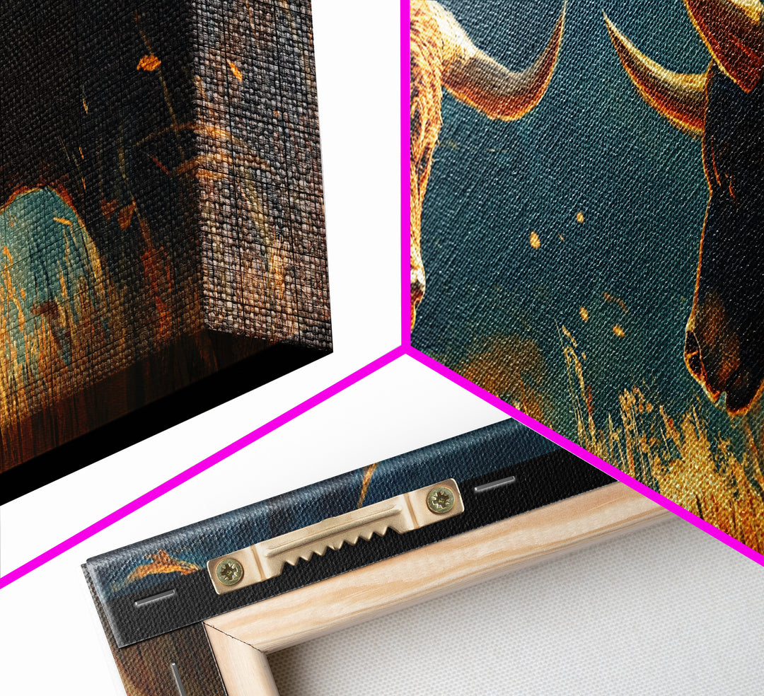 Rustic Bull Showdown Canvas Print - Dramatic Autumn Landscape Art, Industrial Wall Decor, Moody Living Room Accent, Gift Idea For Him