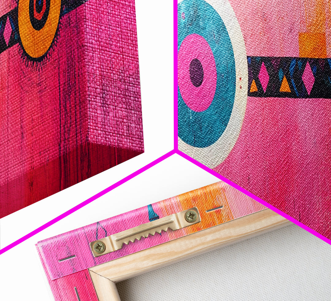 Pink Geometric Abstract Canvas Print Modern Wall Art Whimsical Boho Design Minimalist Art Long Narrow Extra Wide Statement Piece