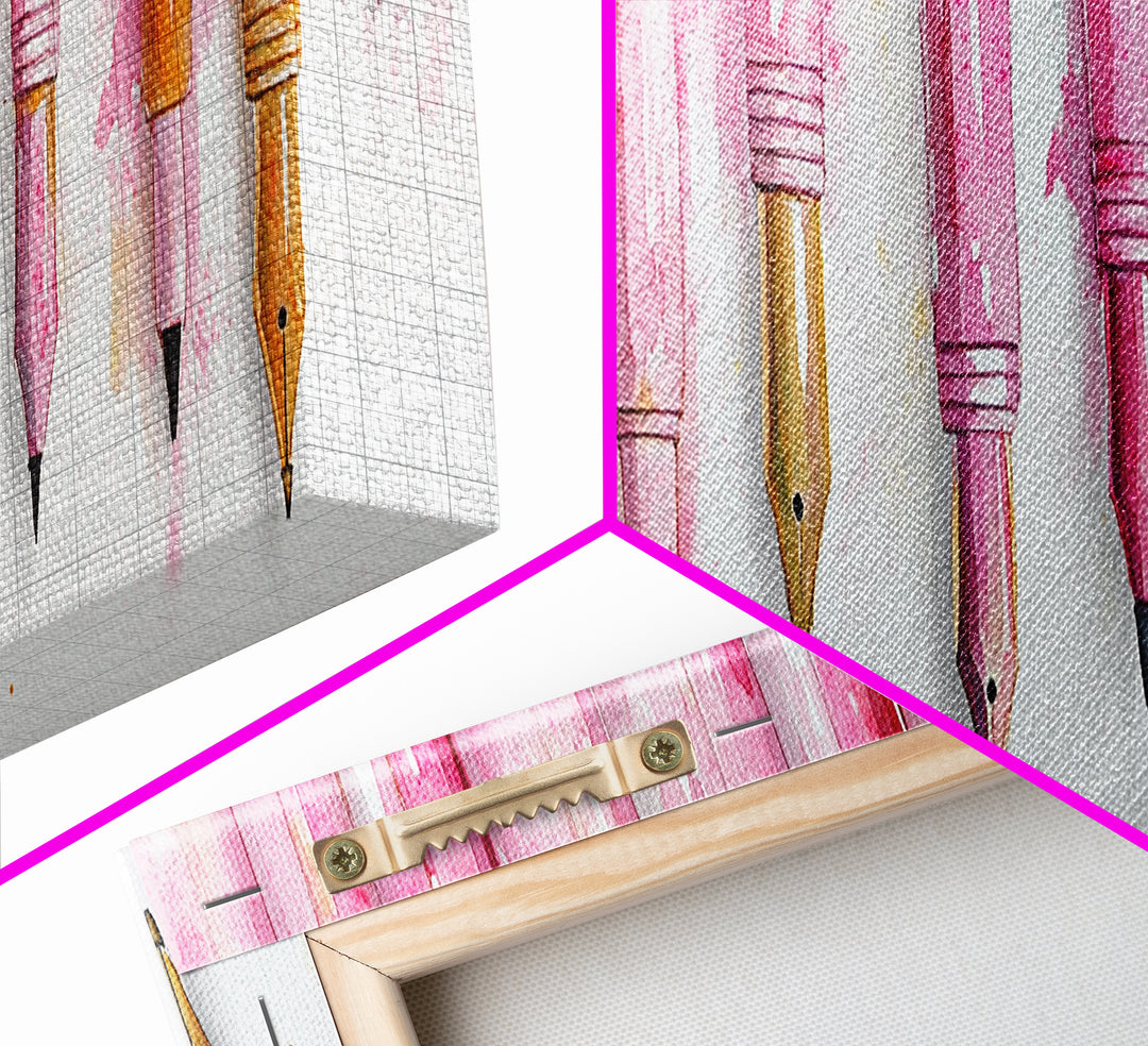Abstract Pink Pens Framed Canvas Print - Whimsical Art, Light Pink Dorm Wall Decor, Vertical Art Gift Idea, Unique Living Room Canvas Print
