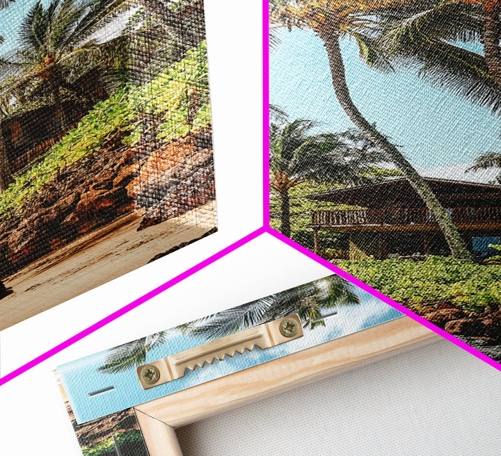 Tropical Beach House Canvas Print – Hawaii Art Coastal Landscape, Rustic Nautical Decor, Seaside Living Room Framed Wall Art