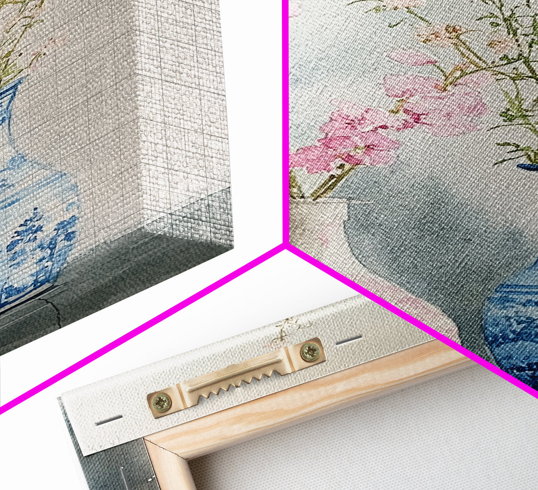 Delicate Vases Framed Canvas Print Wildflower Painting Botanical Prints Minimalist Art Light Pink Wall Art Rustic Decor Gift Idea