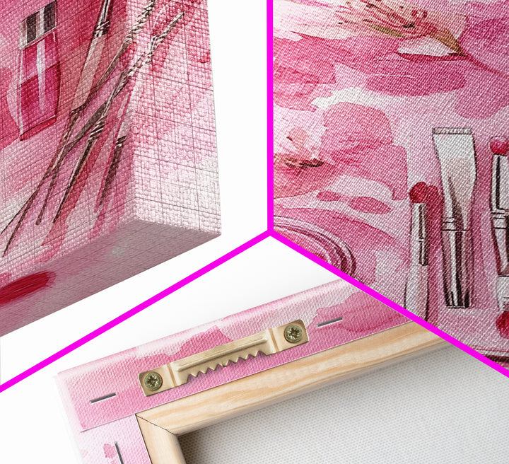 Cherry Blossom Canvas Print Featuring Makeup and Brush Theme Perfect Whimsical and Light Pink Wall Art Bedroom or Bathroom Decor