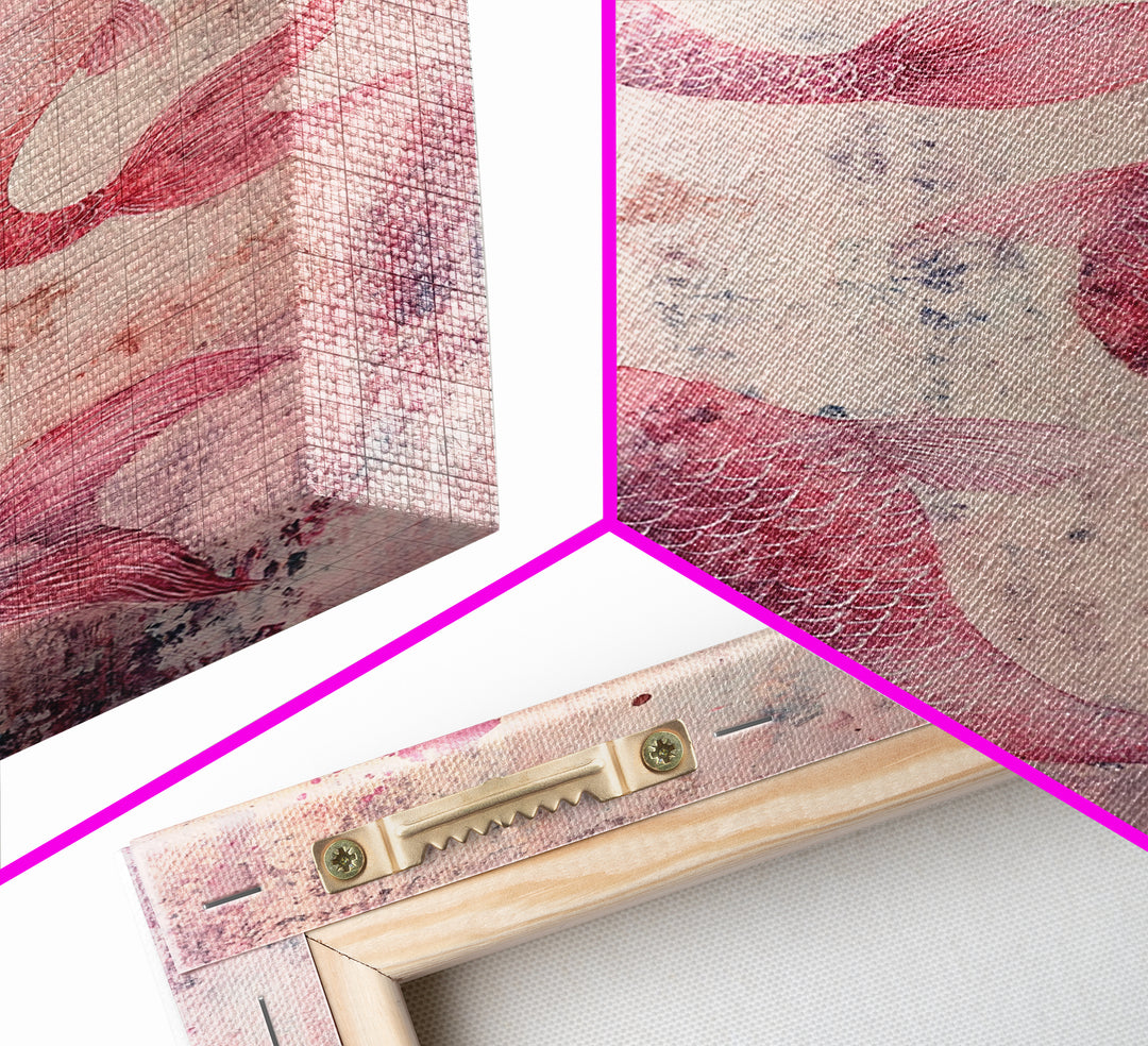 Artistic koi fish painting with framed canvas print, pink abstract art, light pink wall art, gift idea, moody art above bed decor