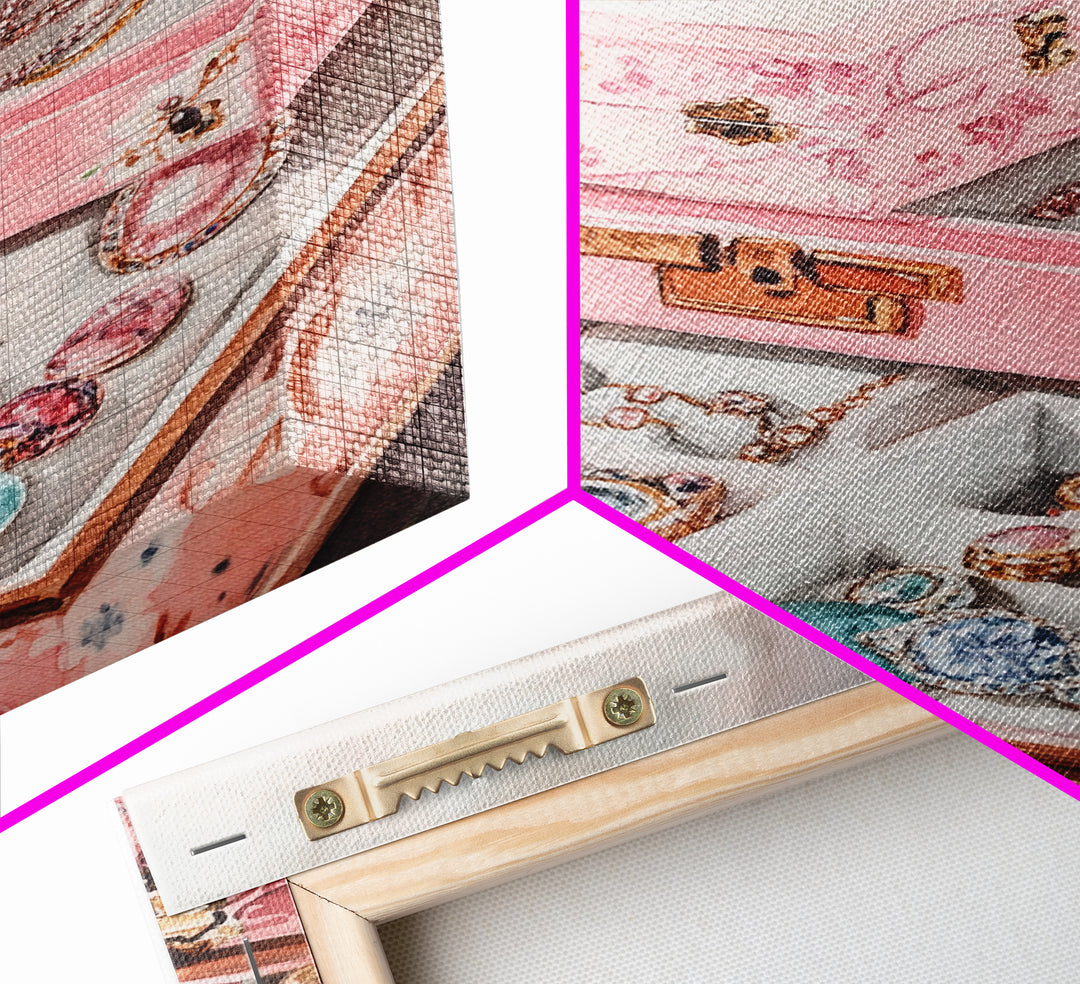 Romantic Jewelry Display Canvas Print Pink Wall Art Whimsical Decor Light Pink Dorm Art Bedroom Gift Idea Coastal Cowgirl Art