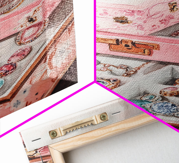 Romantic Jewelry Display Canvas Print Pink Wall Art Whimsical Decor Light Pink Dorm Art Bedroom Gift Idea Coastal Cowgirl Art