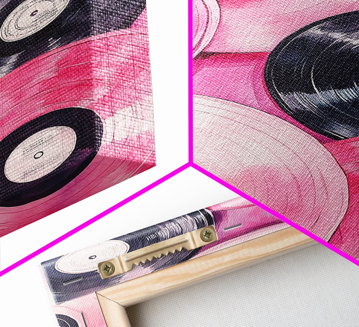 Retro Vinyl Record Artwork Framed Canvas Print Pink Abstract Art Music Lover Wall Art Living Room Decor Lofi Aesthetic Gift Idea
