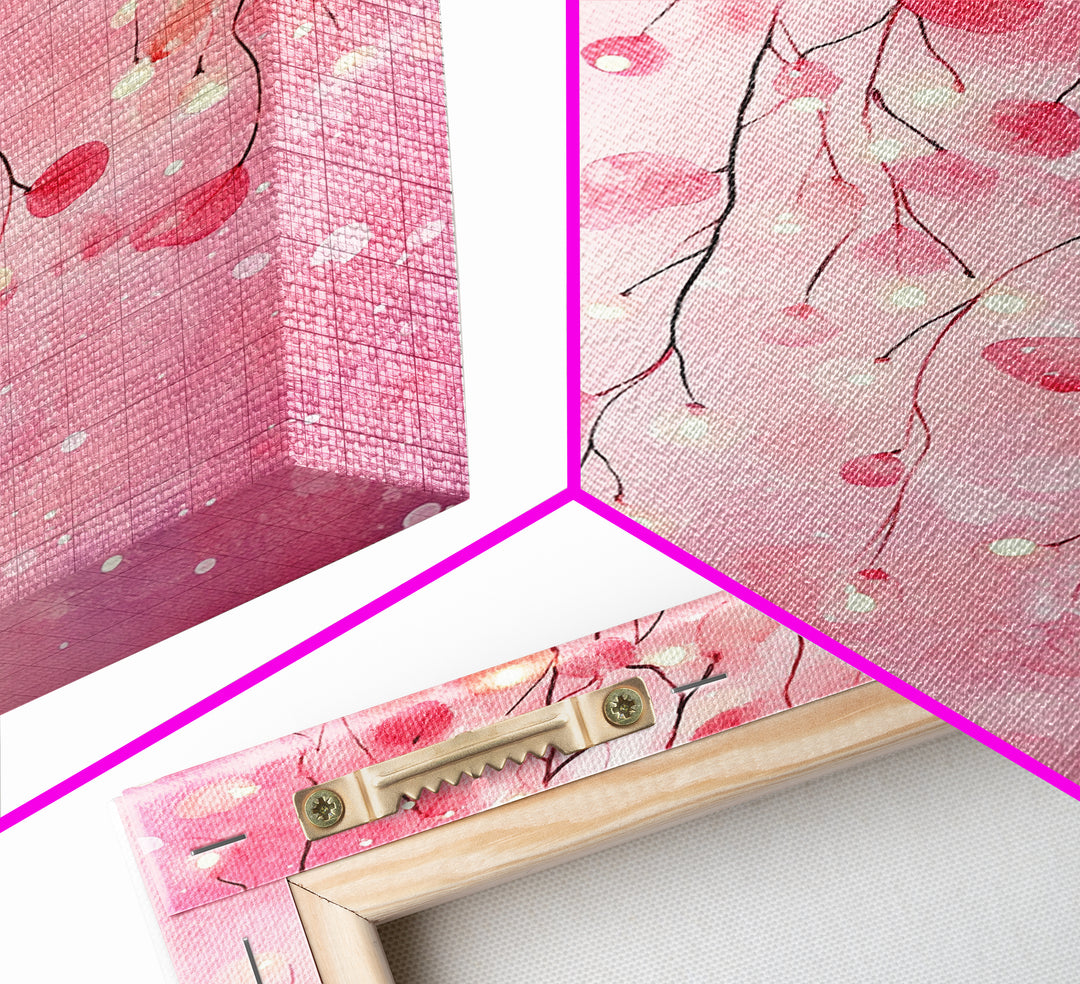 Cherry Blossom Lights Canvas Print Romantic Bedroom Art Cherry Wall Art Light Pink Wall Art Living Room Art Boho Home Decor