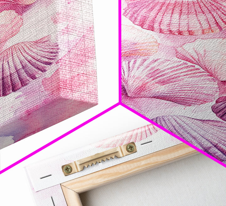 Pink Seashell Collection Framed Canvas Print Coastal Wall Art Nautical Decor Coastal Cowgirl Wall Art Beach House Nautical Painting