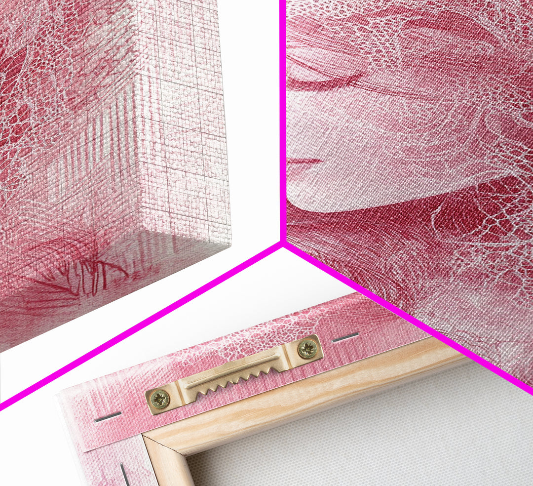 Romantic Portrait Framed Canvas Print Featuring Angels Wall Art Pink Abstract Art Elegant Bedroom Living Room Boho Aesthetic