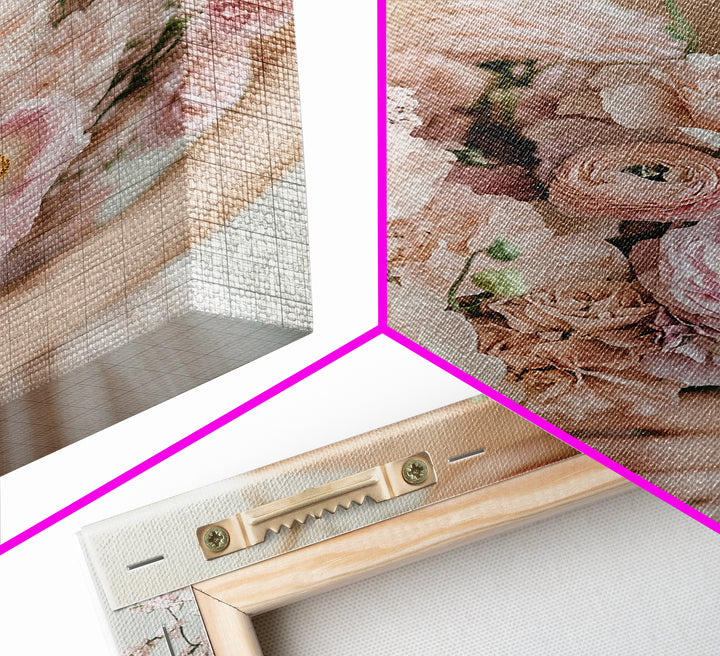 Bridal Bouquet Canvas Print Romantic Floral Wall Art Light Pink Artwork Wedding Gift Idea Bedroom Art Feminine Pastel Canvas