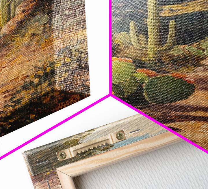 Cactus Bloom Framed Canvas Print Rustic Wall Art Living Room Decor Farmhouse Wall Art Original Painting Gift Idea Landscape Art