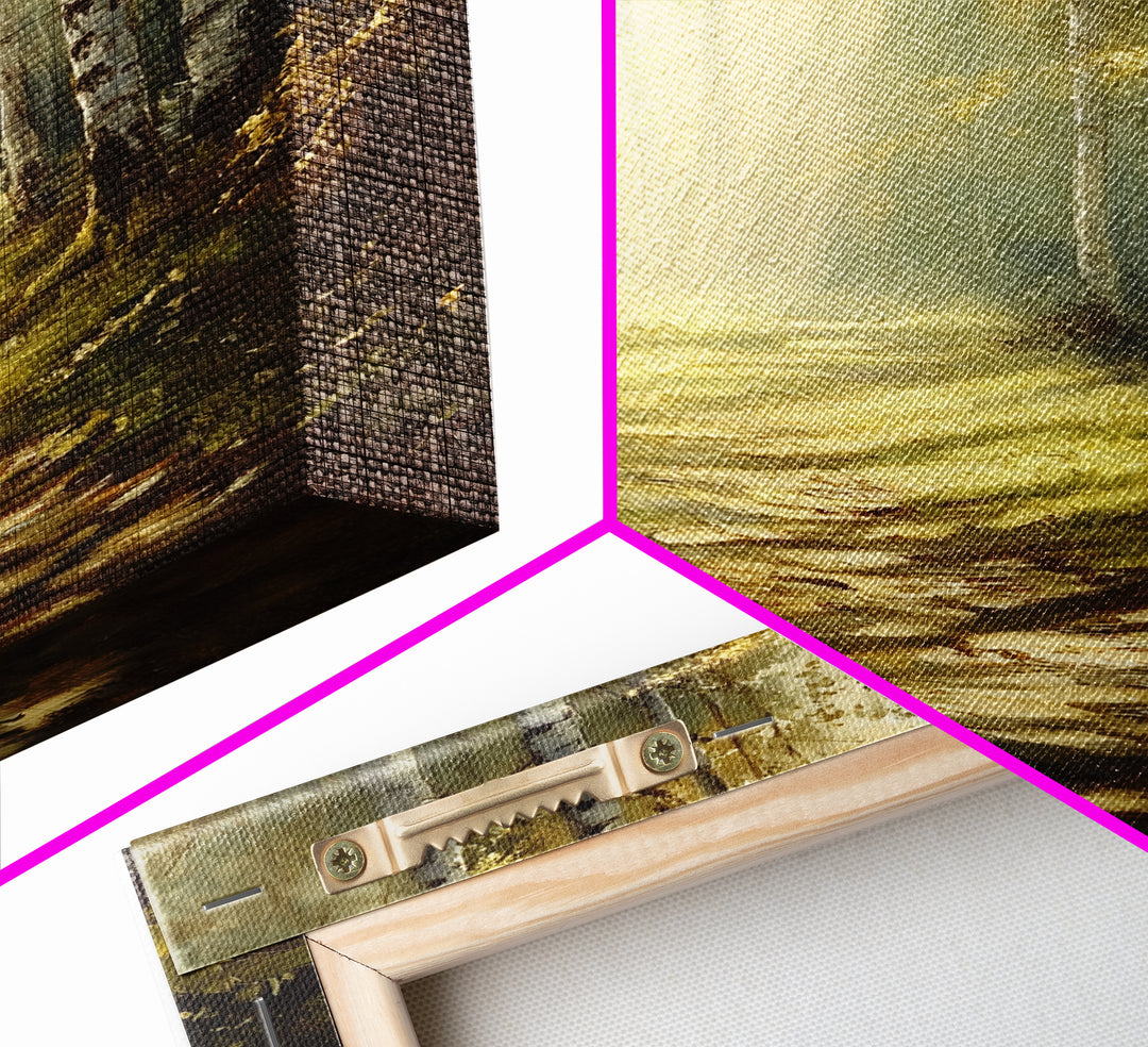 Birch Forest Path Framed Canvas Print Rustic Wall Art Farmhouse Wall Art Nature Landscape Art Above Bed Wall Art Fall Decor Living Room Art