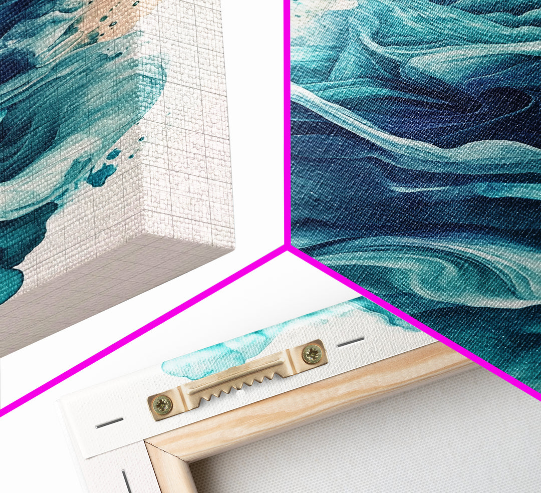 Abstract Teal Ocean Waves Canvas Print Coastal Wall Art Nautical Decor Living Room Accent Unique Gift Idea Zen Artwork