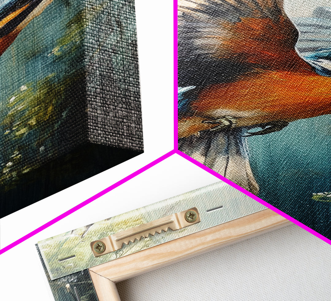 Blue Kingfisher Bird Canvas Print | Vibrant Nature Painting Wall Art | Wildlife Rustic Art Above Sofa | Whimsical Bird Original Artwork