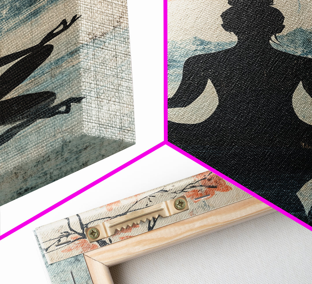 Cherry Blossom Canvas Print Featuring Zen Silhouette, Oriental Inspired Wabi Sabi Art, Minimalist Yoga Wall Art for Tranquility