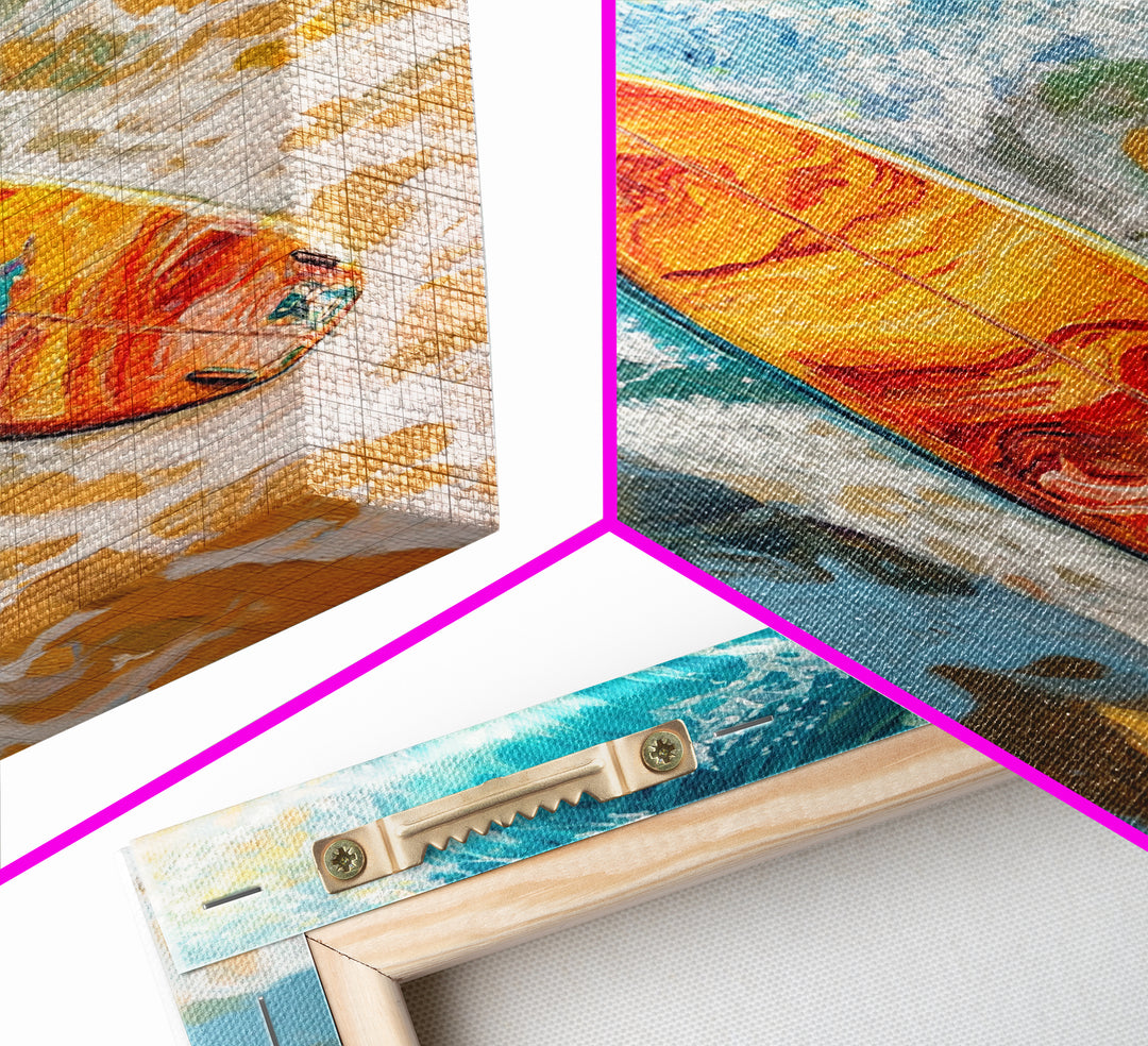 Surfboard Ocean Canvas Print with Coastal Landscape Art and Nautical Beach Decor for Summer Living Room or Bedroom Wall